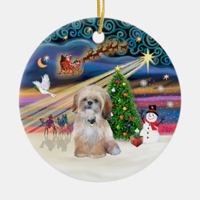 Ornamento De Cerâmica Xmas Magic - Shih Tzu (P) (Frente)