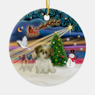 Ornamento De Cerâmica Xmas Magic - Shih Tzu Puppy (branco-castanho)