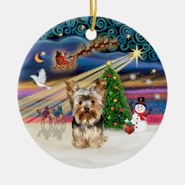 Ornamento De Cerâmica Xmas Magic - Yorkshire Terrier 17 (Frente)