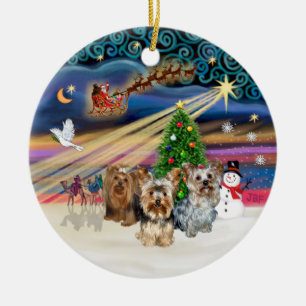 Ornamento De Cerâmica Xmas Magic - Yorkshire Terriers (TRÊS)