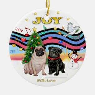 Ornamento De Cerâmica Xmas Music 1 - Dois Pugs