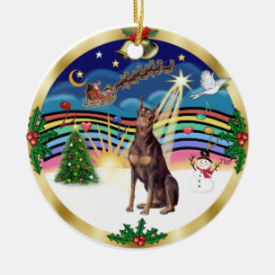 Ornamento De Cerâmica Xmas Music 3 - Doberman Vermelho