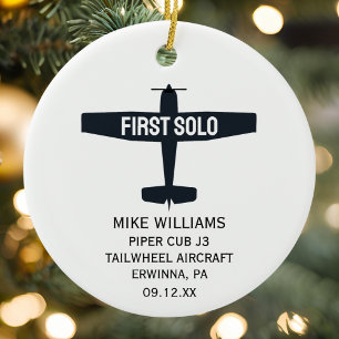 Ornamento De Cerâmica XMAS Personalizado do Primeiro Piloto de Avião Sol