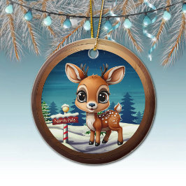 Ornamento De Cerâmica Xmas Reindeer Wildlife North Pole Deer Rustic 🎄🦌
