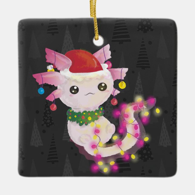Ornamento De Cerâmica xmas santa claus axolotl (Frente)