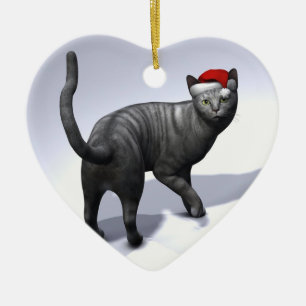 Ornamento De Cerâmica Xmas Silver Tabby