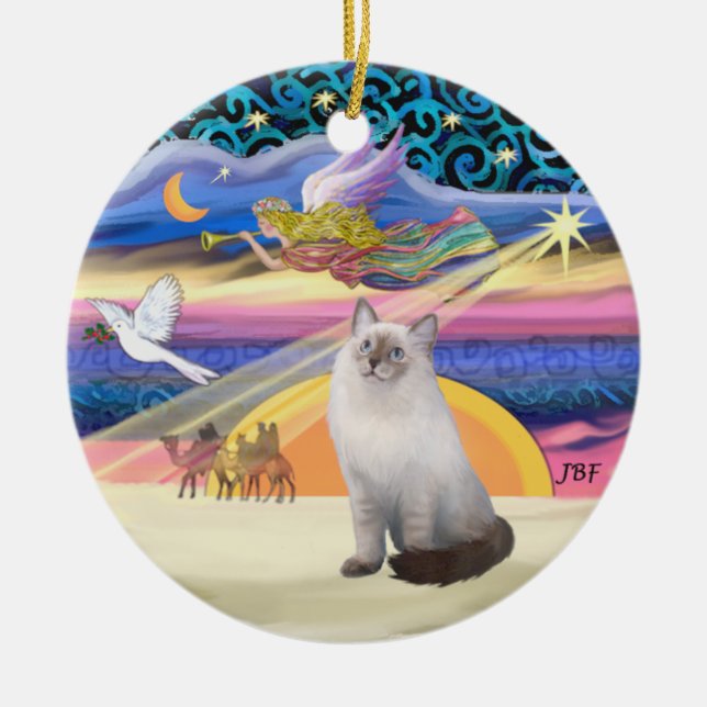 Ornamento De Cerâmica Xmas Star - Blue Cream Ragdoll cat (Frente)