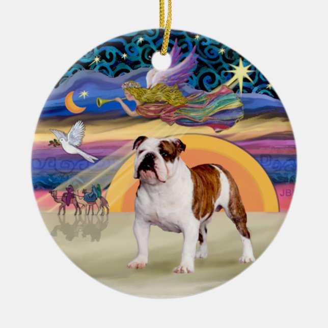 Ornamento De Cerâmica Xmas Star - Buldogue Inglês 5 (Frente)