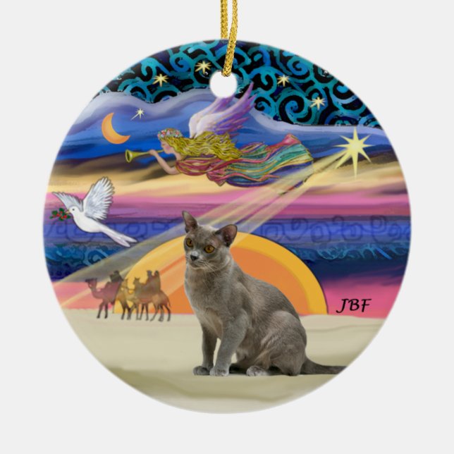 Ornamento De Cerâmica Xmas Star - gato azul russo (Frente)