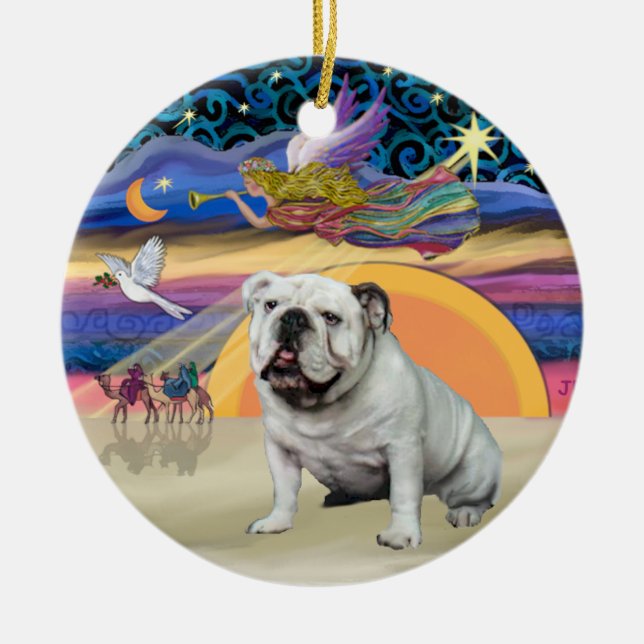 Ornamento De Cerâmica Xmas Star - White English Buldogue (Frente)