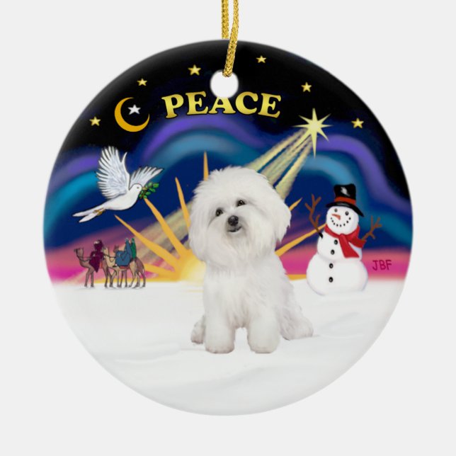 Ornamento De Cerâmica Xmas Sunrise - Bichon Frise 4 (Frente)