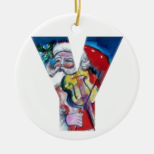 ORNAMENTO DE CERÂMICA XMAS Y LETTER/SANTA CLAUS COM VIOLINA MONOGRAMA (Frente)