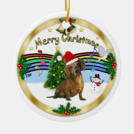 Ornamento De Cerâmica Xmas ZMusic 1 - MC - Dachshund Marrom (chapéu)