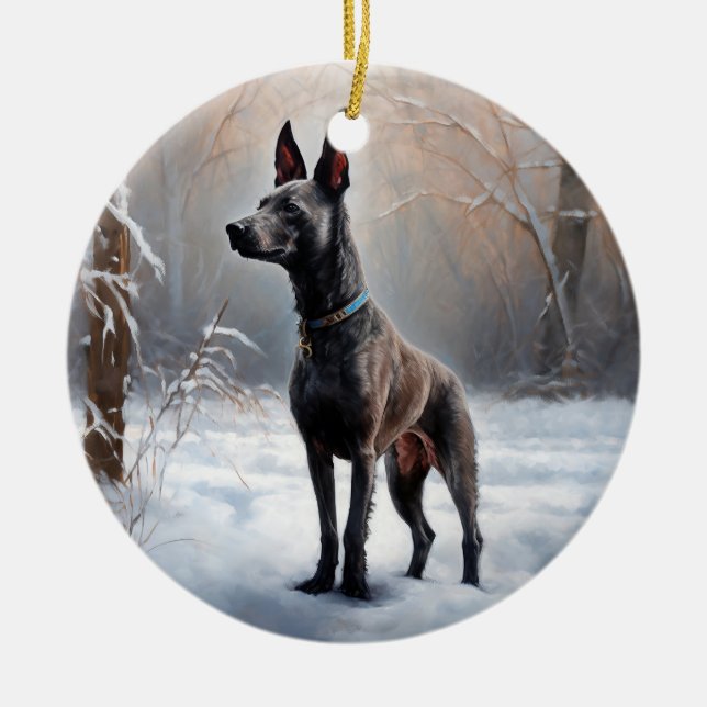 Ornamento De Cerâmica Xoloitzcuintli Deixe Nevar Natal (Frente)