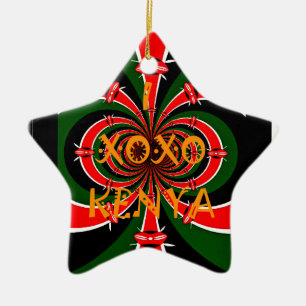 Ornamento De Cerâmica XOXO I Love Kenya Black Red Green Flag