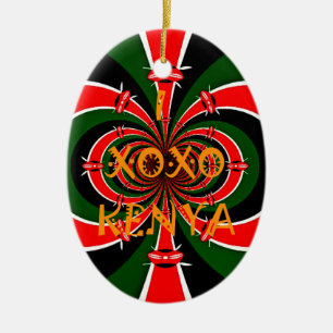 Ornamento De Cerâmica XOXO I Love Kenya Black Red Green Flag