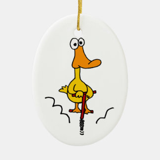 Ornamento De Cerâmica XX- pato engraçado em uma vara de Pogo