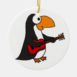 Ornamento De Cerâmica XX- pinguim engraçado que joga a guitarra