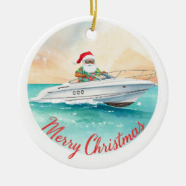 Ornamento De Cerâmica Yatch Merry Christmas Santa Sailing on a Yacht