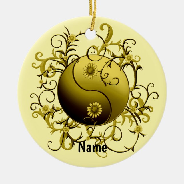 Ornamento De Cerâmica Yellow Tribal Yin Yang (Frente)
