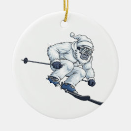 Ornamento De Cerâmica Yeti Abominável Homem da Neve Esquiando Férias Div