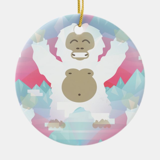 Ornamento De Cerâmica yeti rosa (Frente)