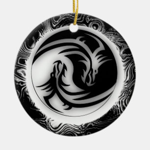 Ornamento De Cerâmica Yin e Yang Asiáticos Dragões