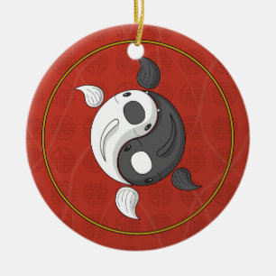 Ornamento De Cerâmica Yin e Yang que o Koi Ornament