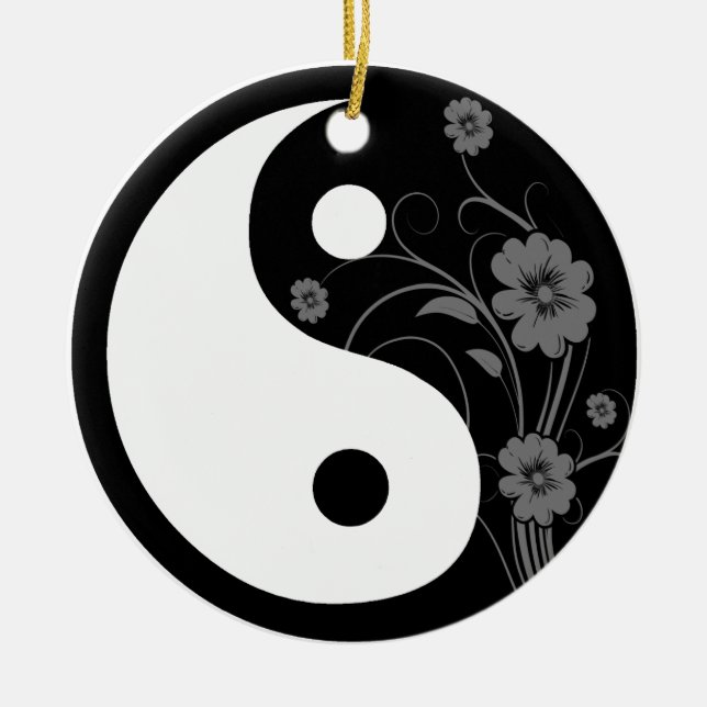 Ornamento De Cerâmica Yin floral preto Yang (Frente)