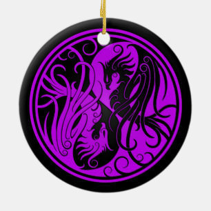 Ornamento De Cerâmica Yin roxo e preto Yang Phoenix