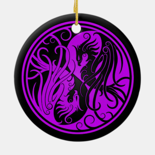 Ornamento De Cerâmica Yin roxo e preto Yang Phoenix (Traseira)