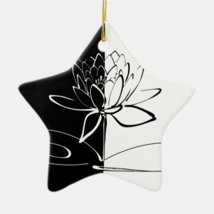 Ornamento De Cerâmica Yin Yang Black White Lotus Blossom