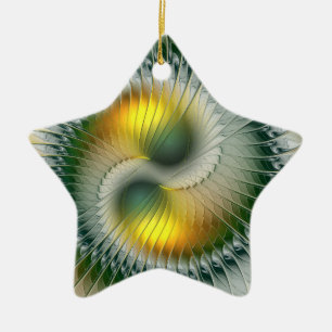 Ornamento De Cerâmica Yin Yang Christmas Colors Abstract Fractal Star