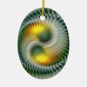 Ornamento De Cerâmica Yin Yang Christmas Colors Abstrato Fractal Art