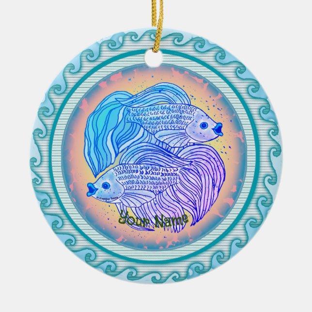 Ornamento De Cerâmica Yin Yang Fish  (Frente)