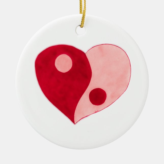 Ornamento De Cerâmica Yin Yang Heart (Vermelho/Rosa) (Frente)
