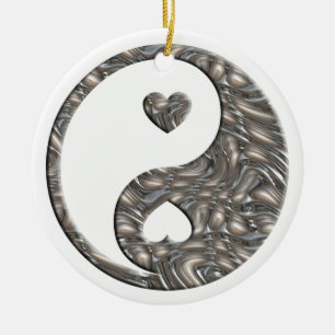 Ornamento De Cerâmica Yin & Yang / Hearts SILVER