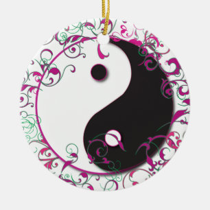 Ornamento De Cerâmica Yin & Yang with scrolls ornament pink