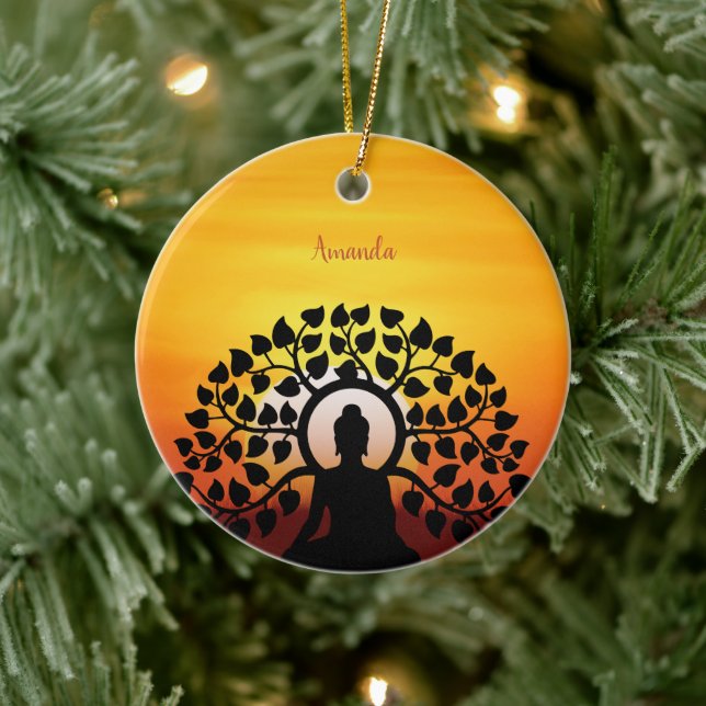 Ornamento De Cerâmica Yoga Buddha Mediação Sunset Namaste Personalizada (Árvore)