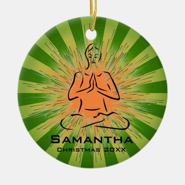 Ornamento De Cerâmica Yoga Pose Personalizada (Frente)
