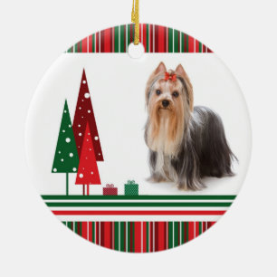 Ornamento De Cerâmica Yorkie Christmas Ornament