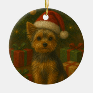 Ornamento De Cerâmica Yorkie de Natal