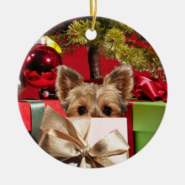Ornamento De Cerâmica Yorkie Natal (Frente)
