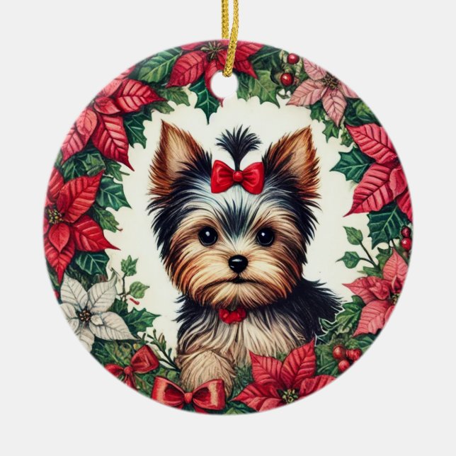 Ornamento De Cerâmica Yorkie natalino (Frente)