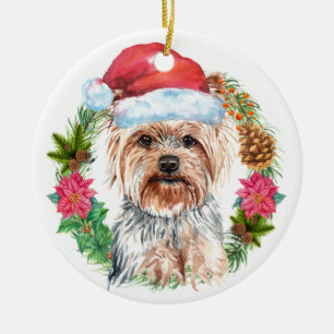Ornamento De Cerâmica Yorkie Papais noeis de aquarela fofinhos de arte