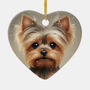 Ornamento De Cerâmica Yorkie Snowy Moment, Fofo de Natal
