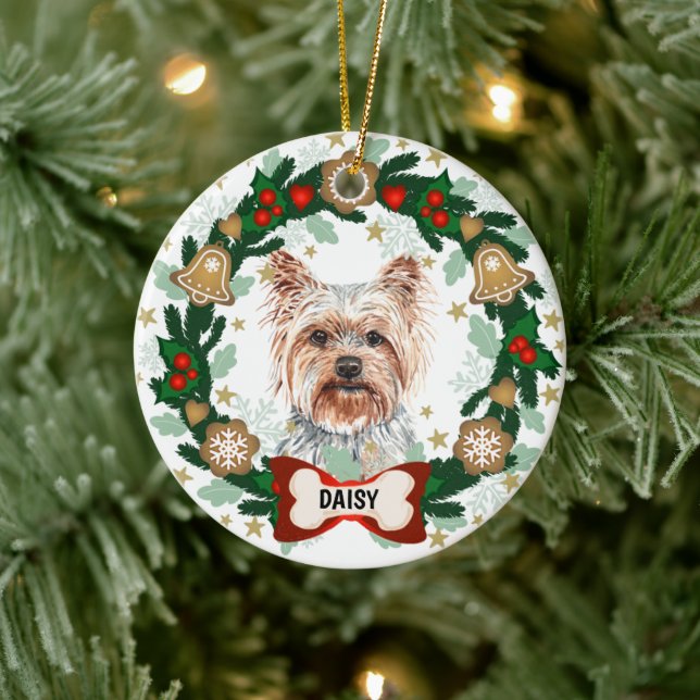 Ornamento De Cerâmica Yorkshire Terrier Christmas Dog Cookie Wreath (Árvore)