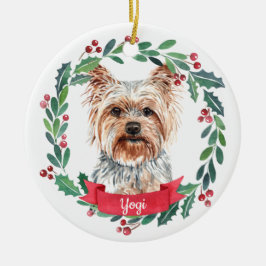 Ornamento De Cerâmica Yorkshire Terrier Christmas Elegant Watercolor Dog