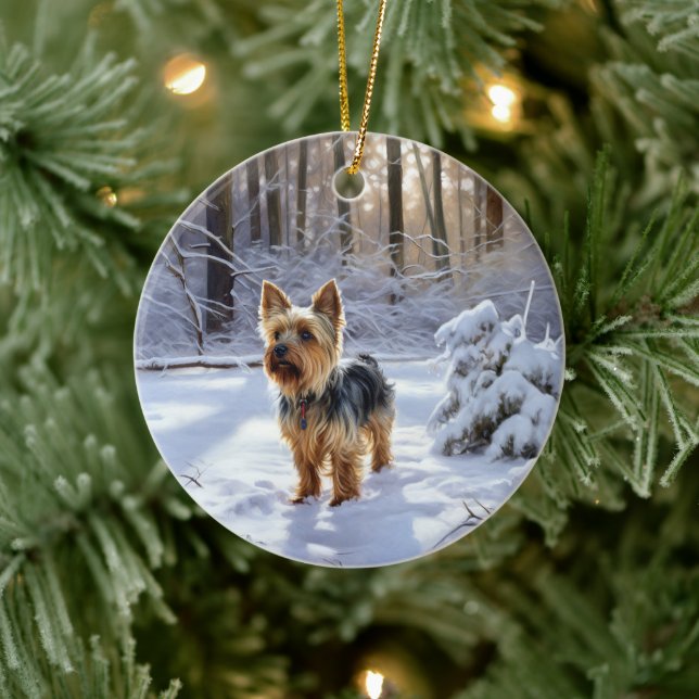 Ornamento De Cerâmica Yorkshire Terrier Deixe Nevar Natal (Árvore)