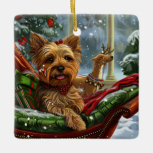 Ornamento De Cerâmica Yorkshire Terrier Dog Natal Festivo